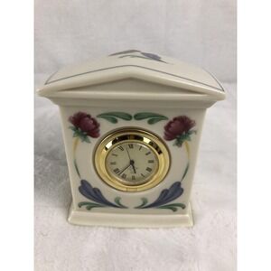 Vintage‎ Lenox Mantel Clock Floral Porcelain Quartz Japan USA Table Desk Decor